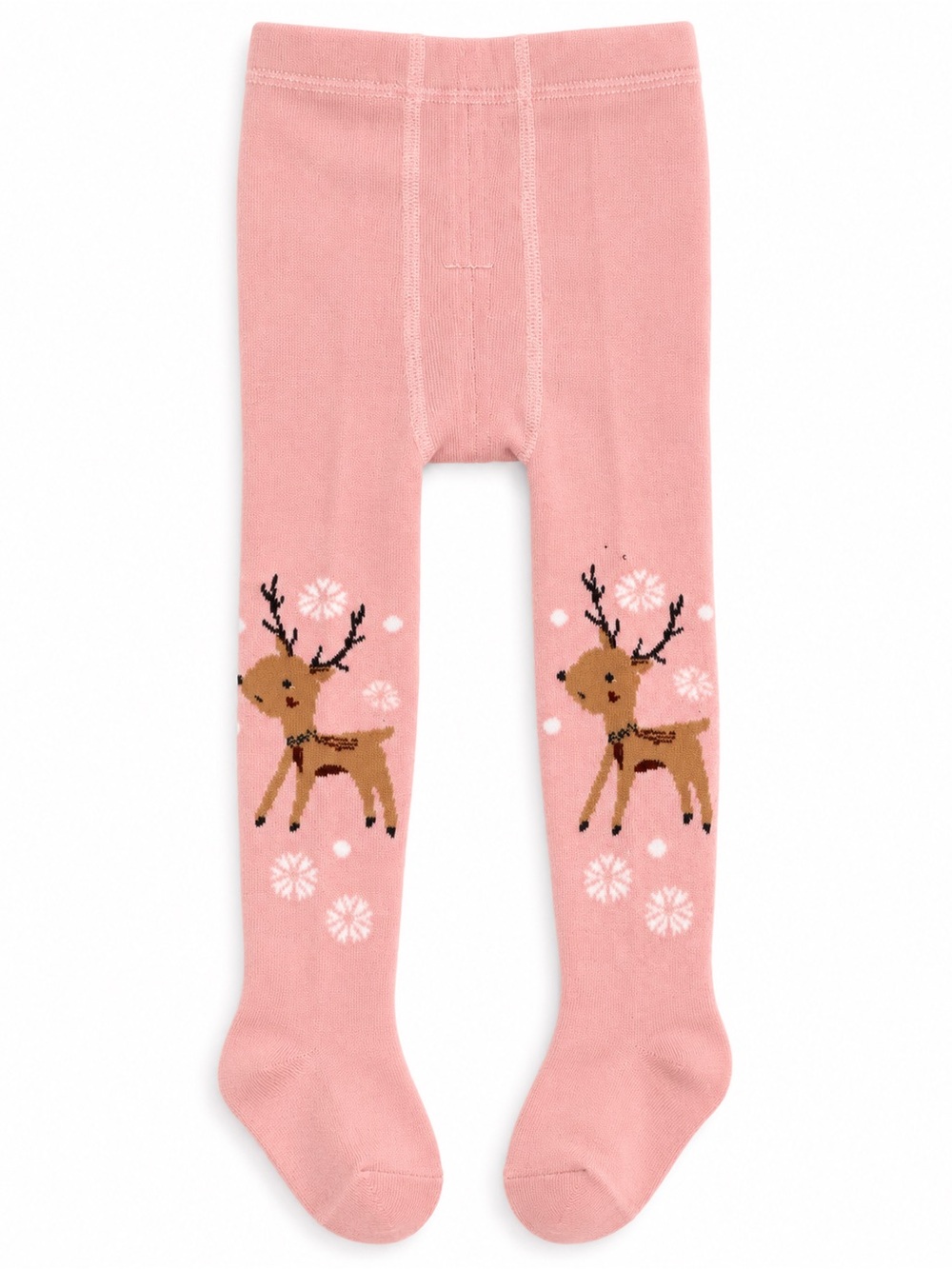 NWOT Pink Baby Reindeer Snowflake girl Footed Tights 6–12M